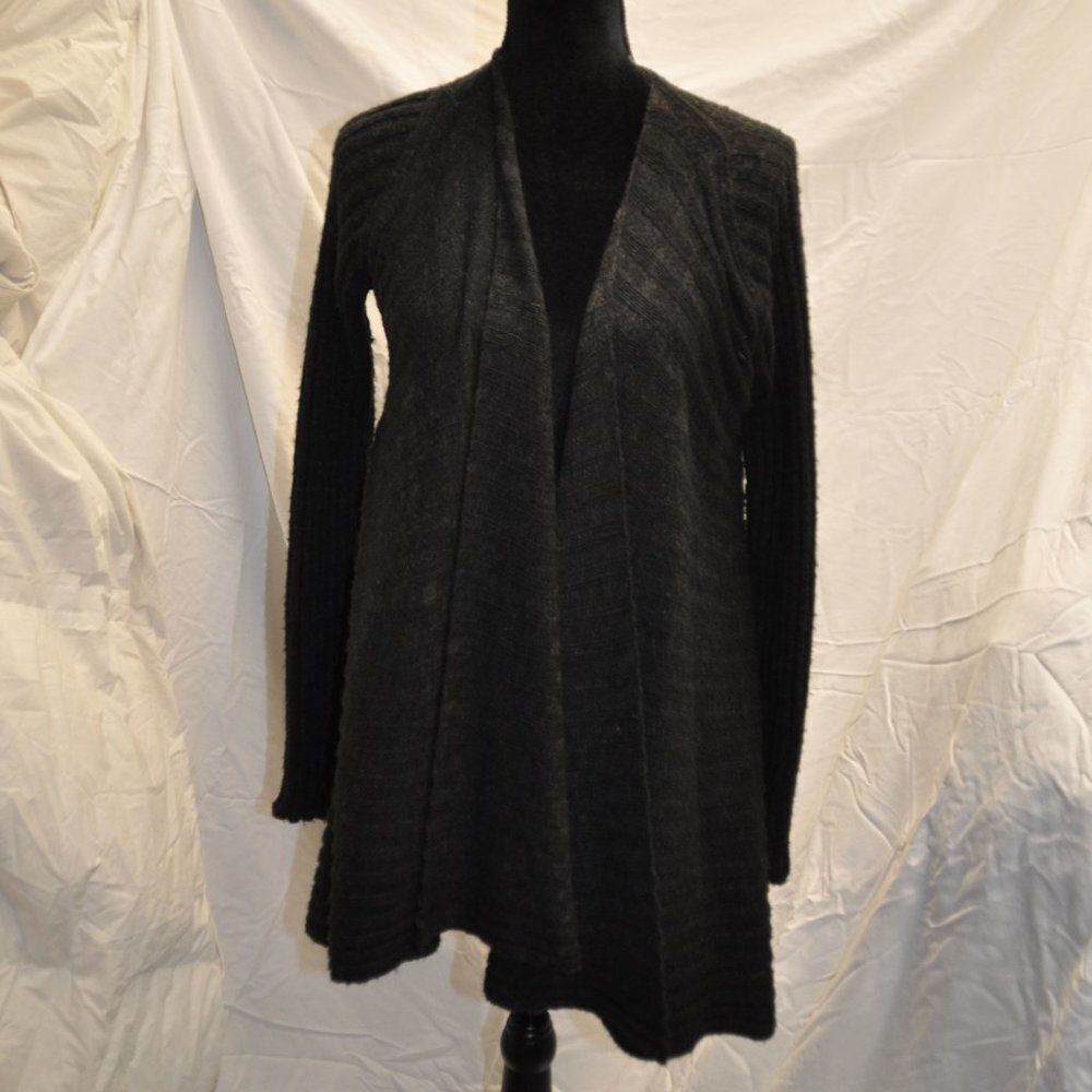 Free People XS Charcoal Gray Ribbed Open Draped Cardigan Tunic Sweater EUC
